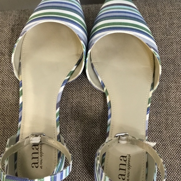 a.n.a. Anna Darell blue, white & green striped flats, size 11M - Picture 11 of 12